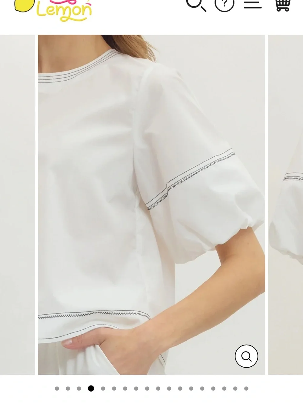 Zara White Puff Sleeve Blouse with Contrast Stitching